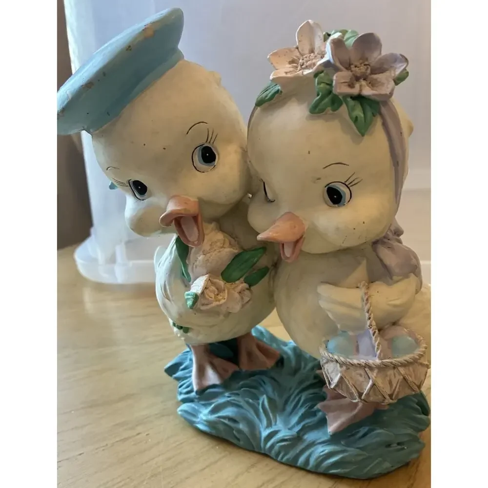 VTG Easter Chicks Sailor Boy & Girl Figurine Love Flowers Basket Spring Decor